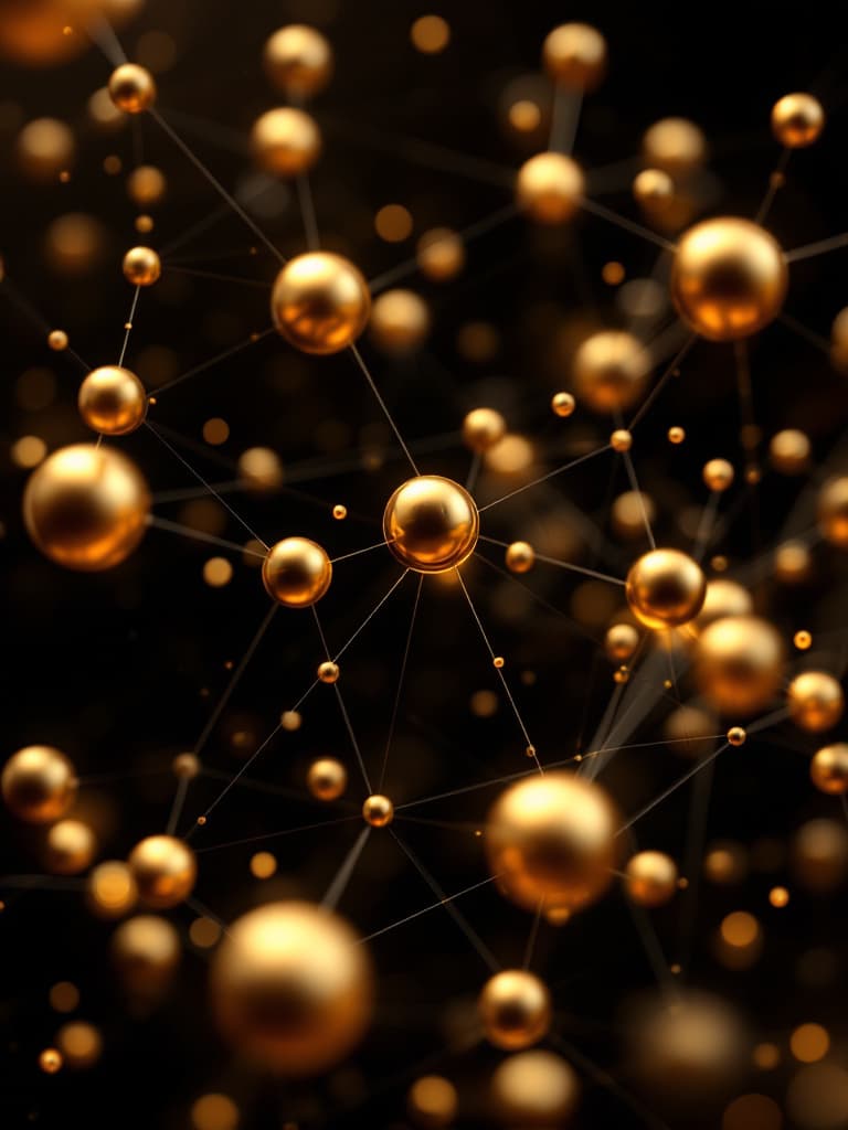 Polished gold spheres joined by fine lines into a network