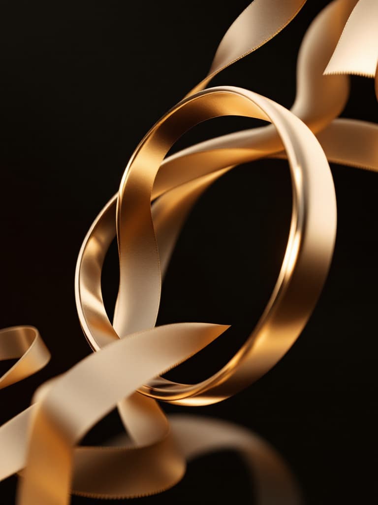 Interlocking champagne-gold rings and ribbons forming a closed loop