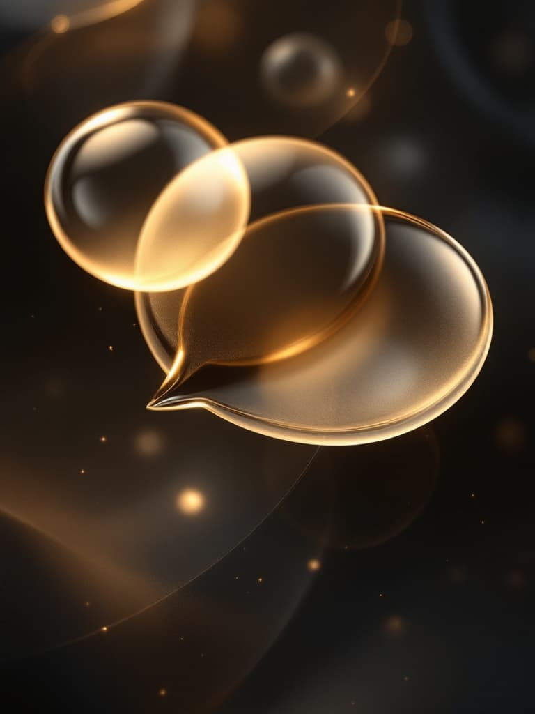 Frosted glass chat bubbles linked by a thread of warm gold light