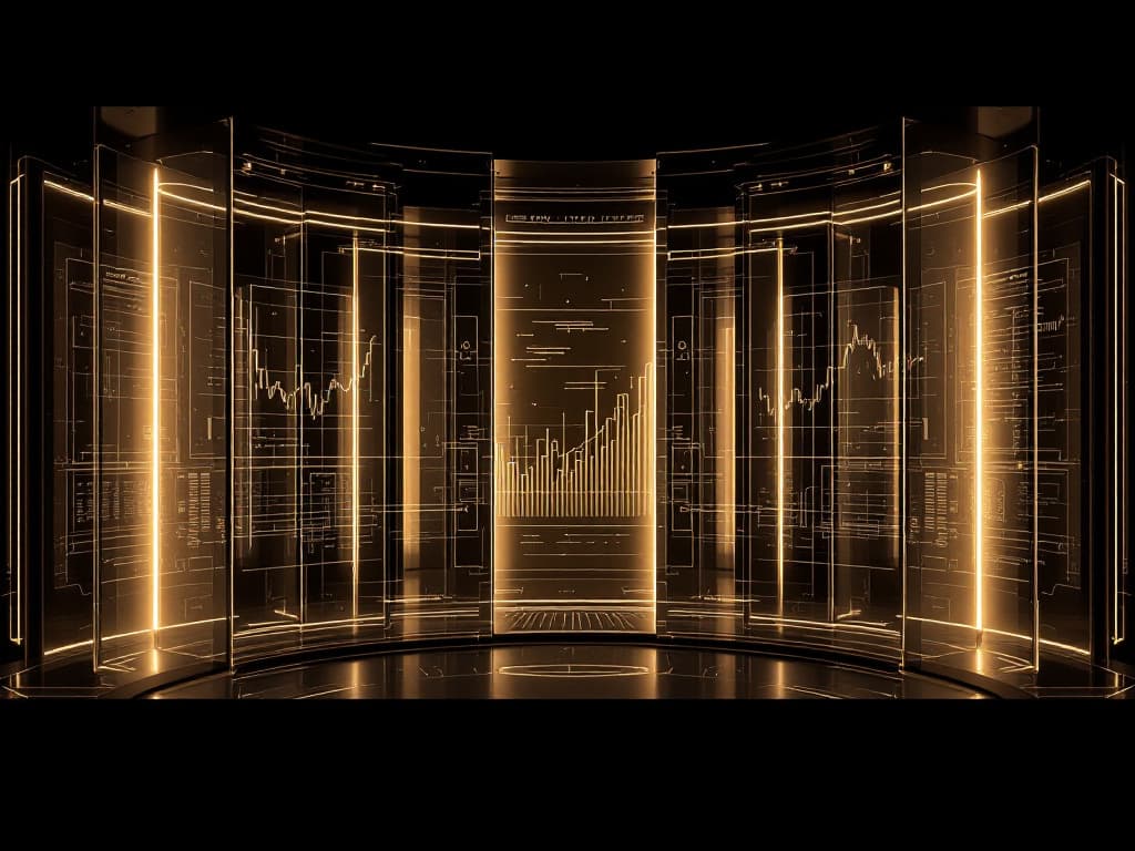 Tall glass control panels arranged in a semicircle